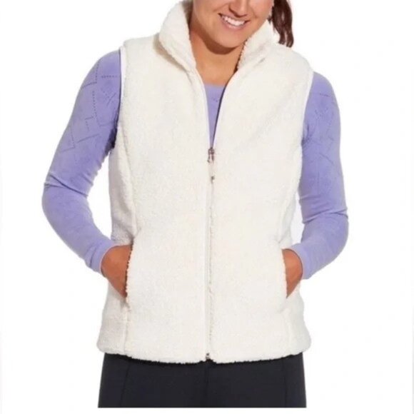 Calia by Carrie Underwood White Sherpa Fleece Full Zip Vest Women's Medium - Picture 1 of 7